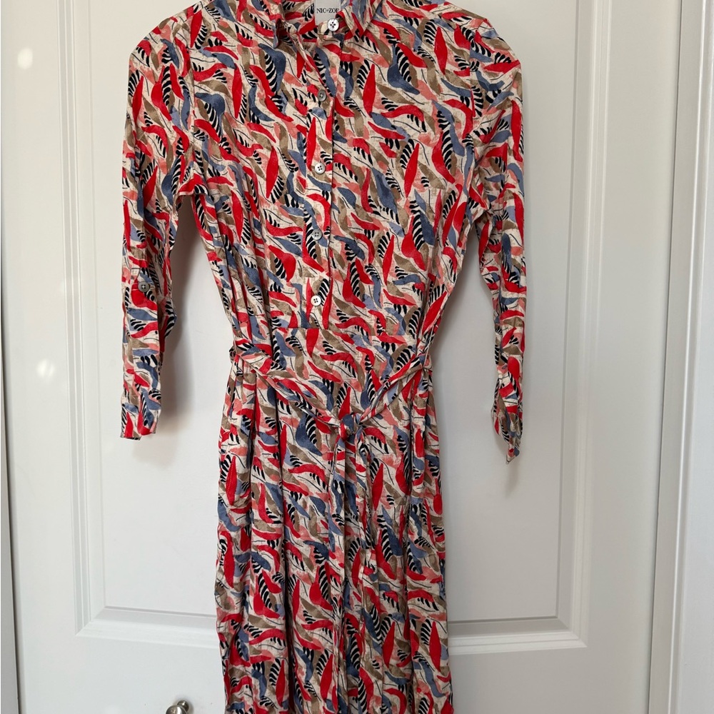NIC+ZOE Red and Blue Abstract Long Sleeve Dress